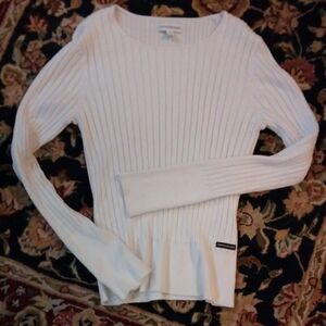 CALVIN KLEIN JEANS- White Ribbed Crewneck Swaeter Size L